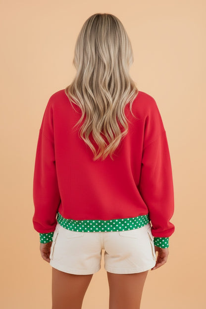 Polka Dot Contrast Trim Mock Neck Sweatshirt