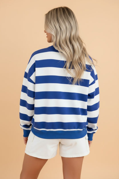 Stripe Colorblock Mock Neck Long Sleeve Sweatshirt