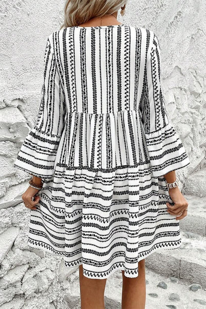 Stripe V-Neck Bell Sleeve Mini Dress