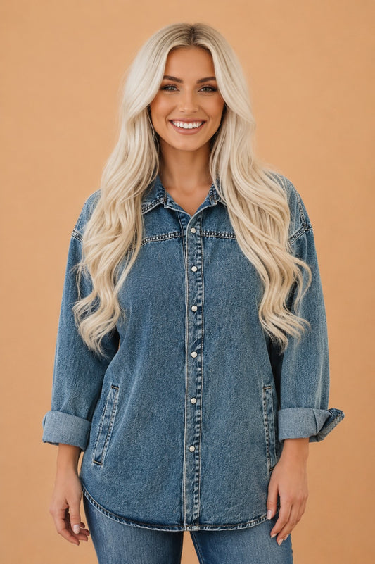 Western Mineral Wash Denim Long Sleeve Shirt Jacket