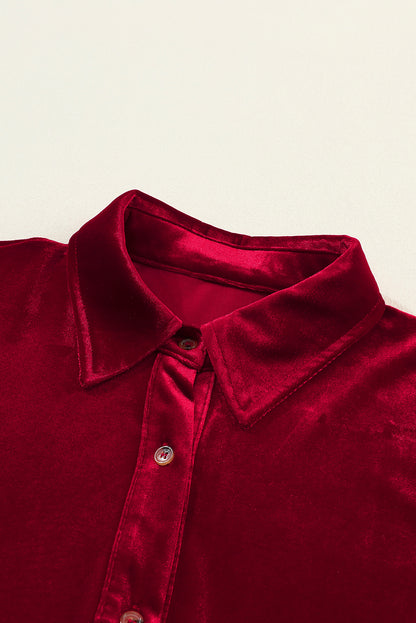 Valentine Velvet Ruffle Buttoned Long Sleeve Dress