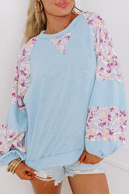 Floral Colorblock Balloon Sleeve Blouse