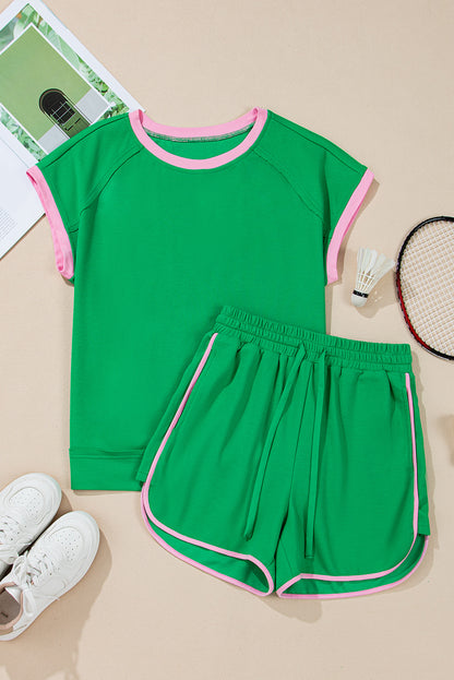 Colorblock Textured Tee and Shorts Set