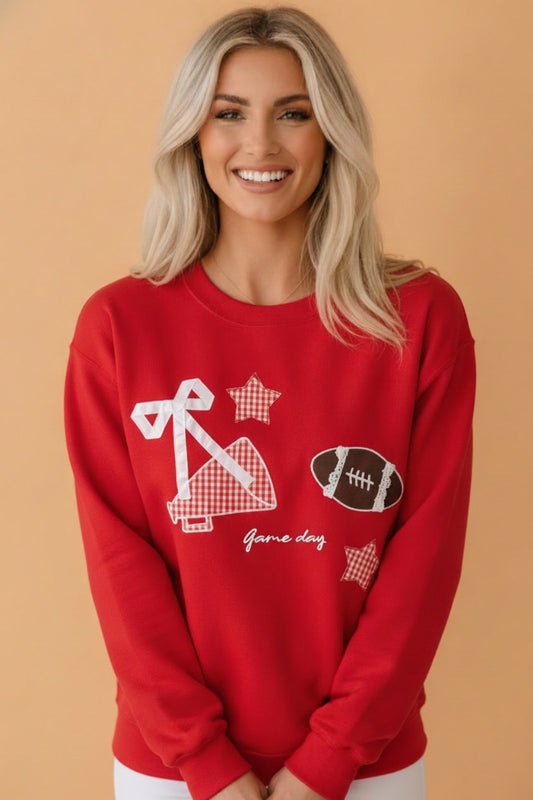 Game Day Gingham Patch Embroidered Sweatshirt
