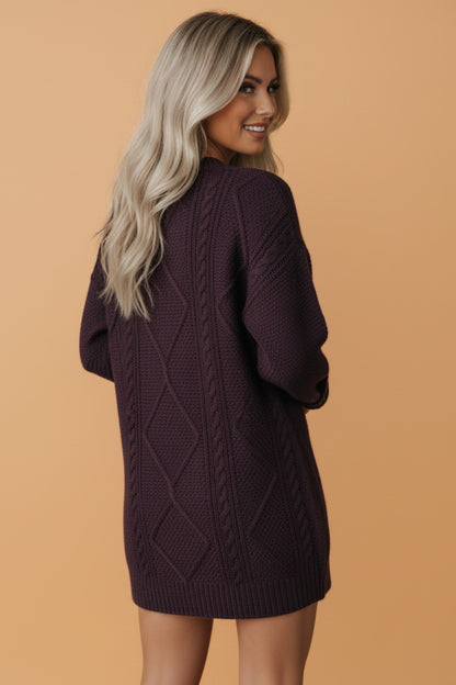 Solid Cable Knit Drop Shoulder Sweater Dress