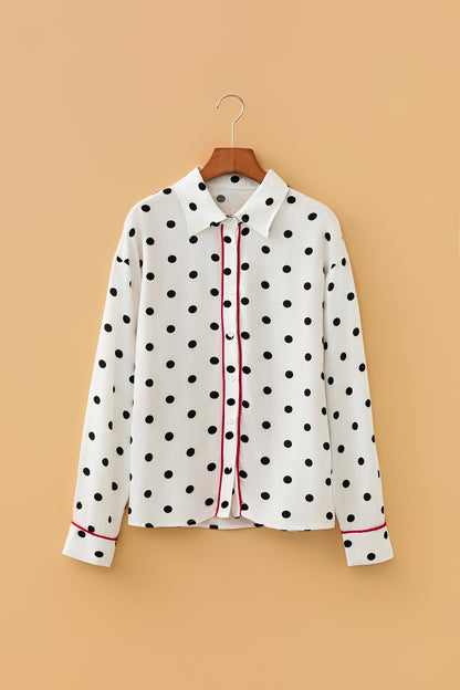 Polka Dot Collared Long Sleeve Buttoned Shirt