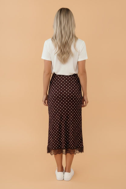 Polka Dot Lace Hem Midi Skirt