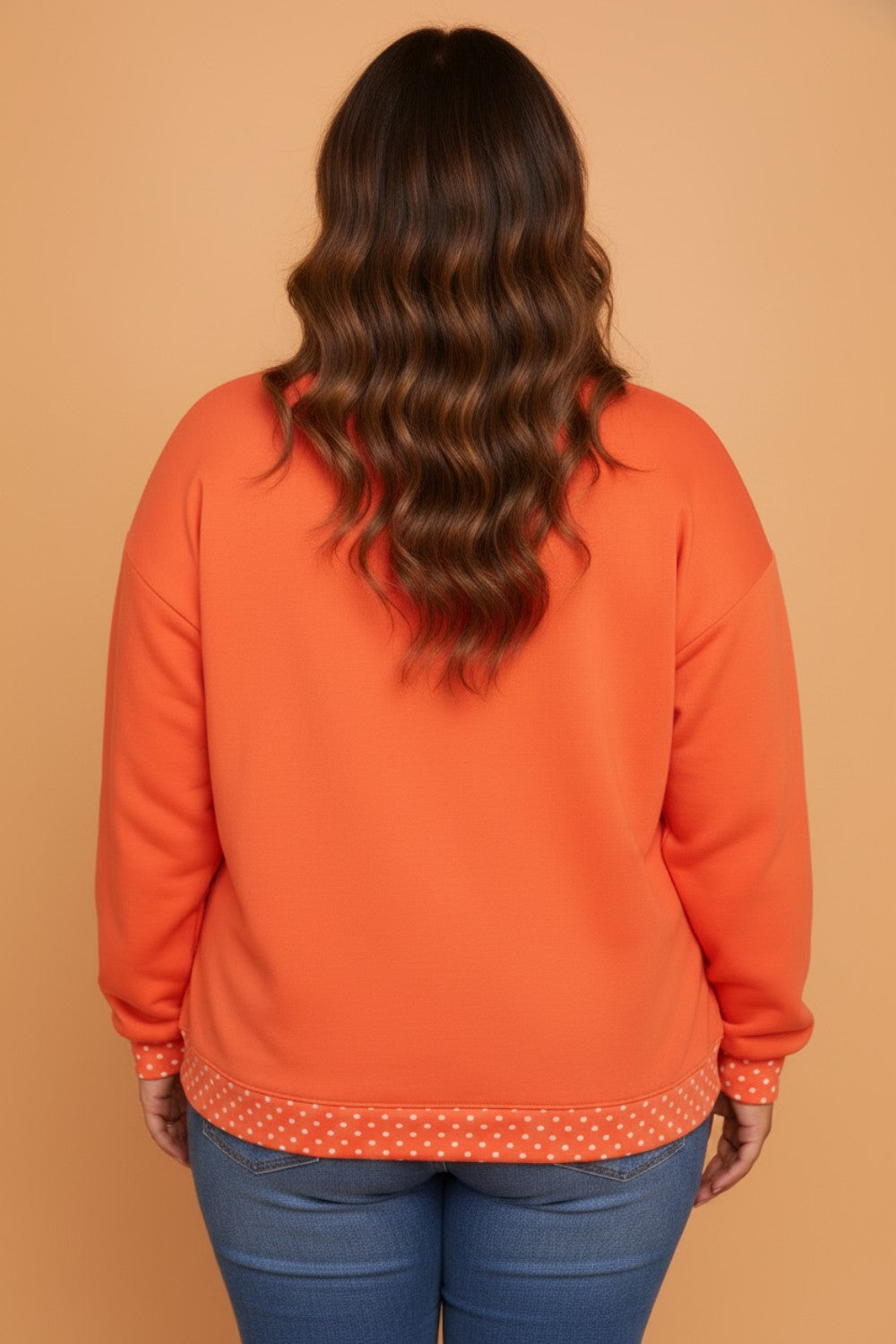 Plus Size Polka Dot Contrast Trim Mock Neck Sweatshirt