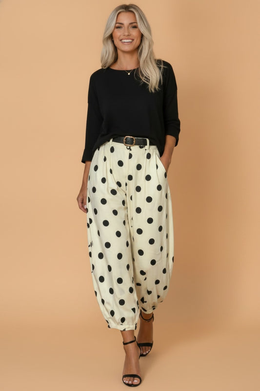 Polka Dot Pleated High Waist Harem Pants