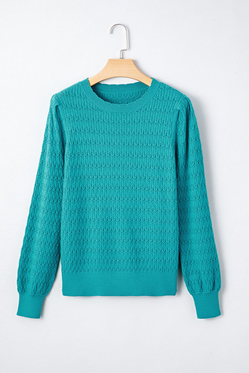 Solid Knit Ribbed Cuff Crewneck Sweater
