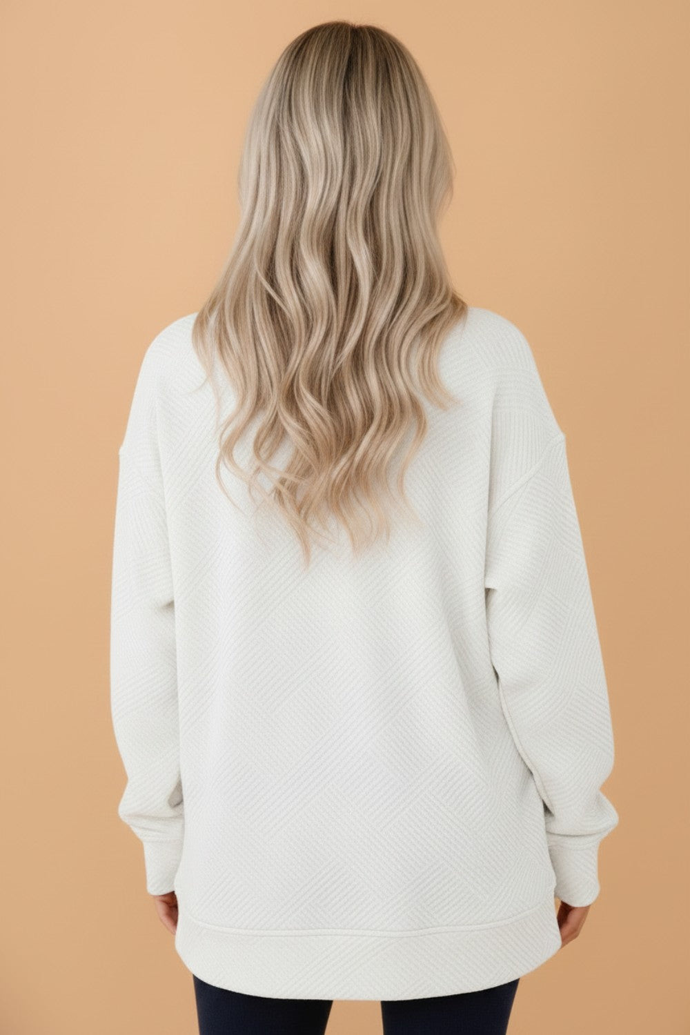 Solid Textured Drop Shoulder Sweatshirt w/ Pockets