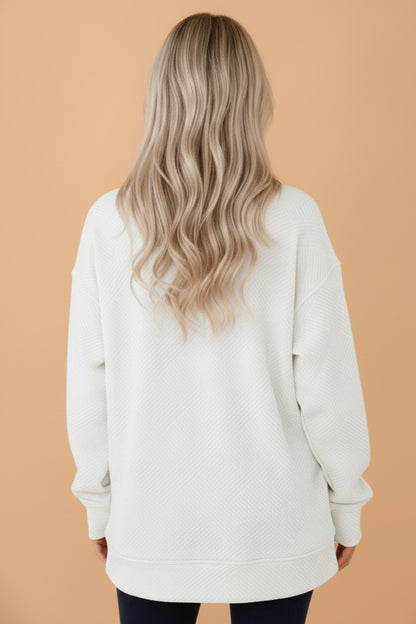 Solid Textured Drop Shoulder Sweatshirt w/ Pockets