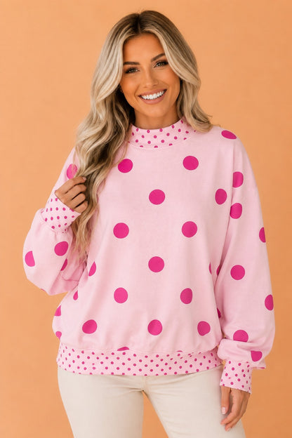 Polka Dot Patchwork Drop Shoulder Oversized Sweatshirt