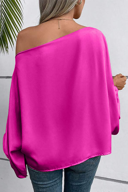 Satin Asymmetrical Balloon Sleeve Blouse