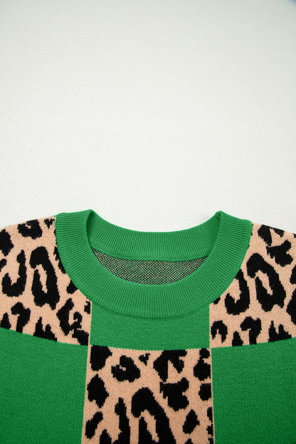 Leopard Checker Short Sleeve Knit Sweater