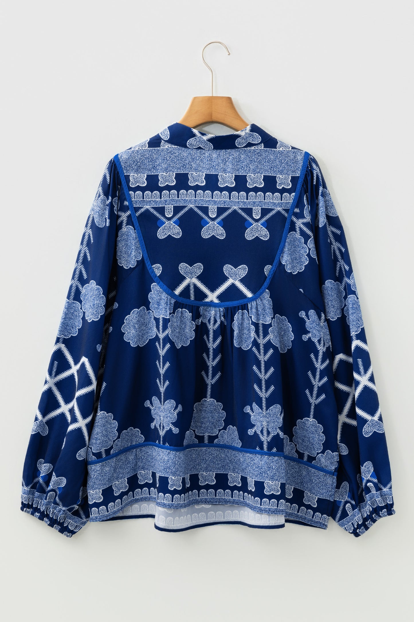 Plus Size Floral Notch Neck Long Sleeve Blouse