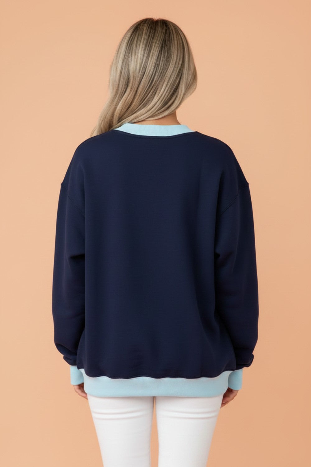 Colorblock Trim Crewneck Long Sleeve Sweatshirt