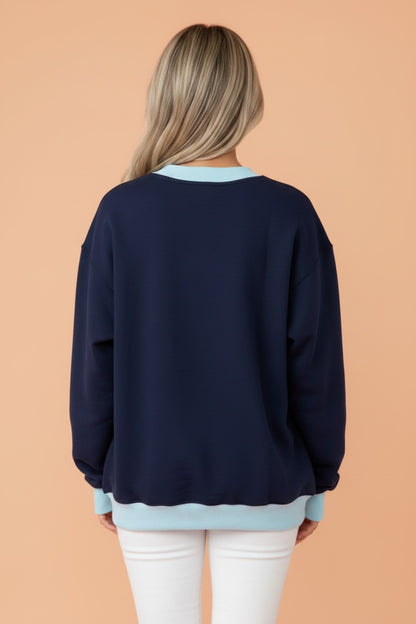 Colorblock Trim Crewneck Long Sleeve Sweatshirt
