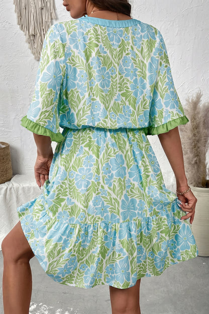 Floral High Waist Ruffle Mini Dress