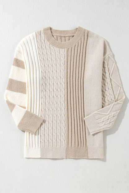 Colorblock Cable Knit Sweater