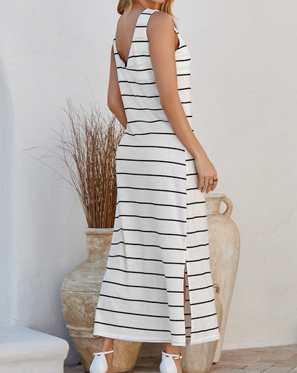 Stripe Open Back Maxi Dress