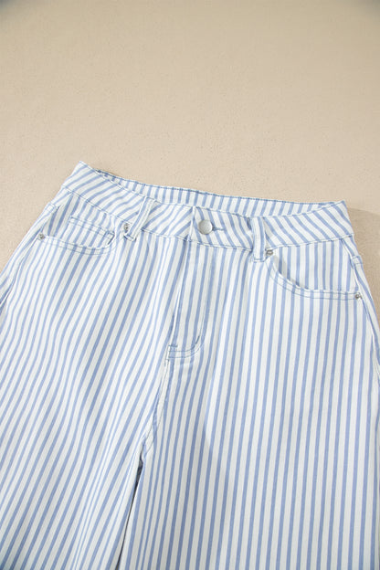 Stripe Denim High Waist Barrel Leg Jeans