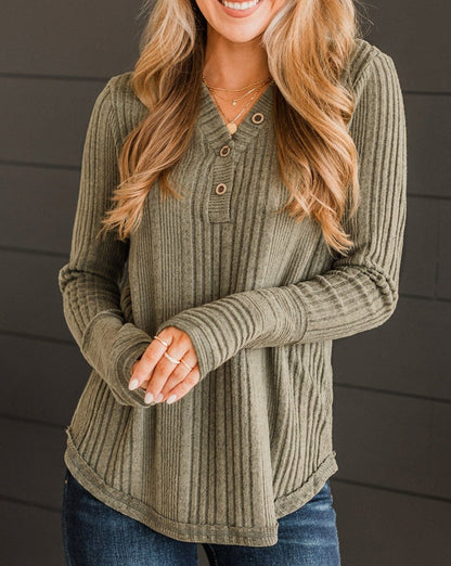 Ribbed Long Sleeve V-Neck Top