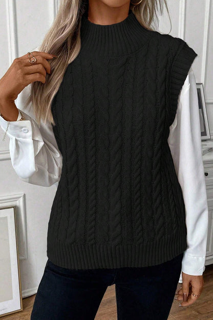 Cable High Neck Sweater Top