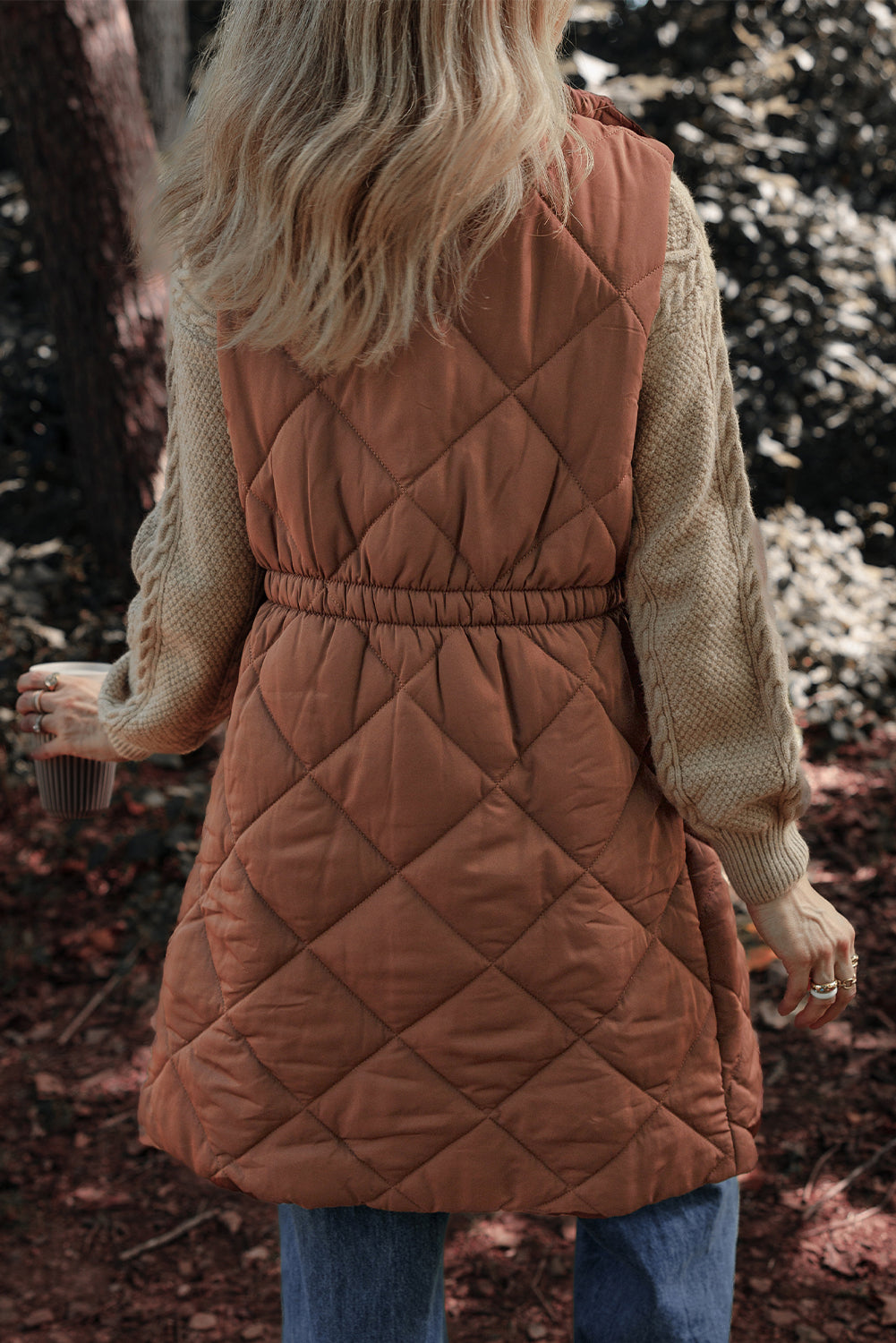 Quilted Longline Pocketed Puffer Vest