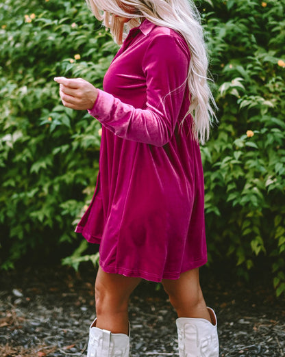 Velvet Long Sleeve Shirt Dress