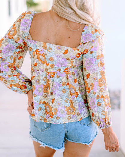 Floral Puff Sleeve Babydoll Blouse