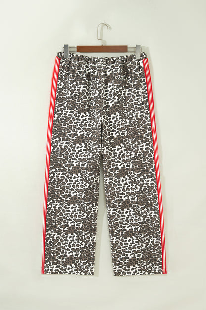 Leopard Stripe Side Drawstring High Waist Jeans