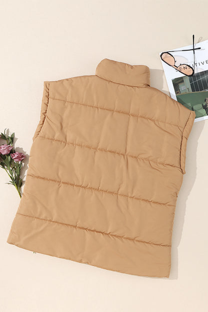 Solid Standing Collar Zip Up Oversized Puffer Vest