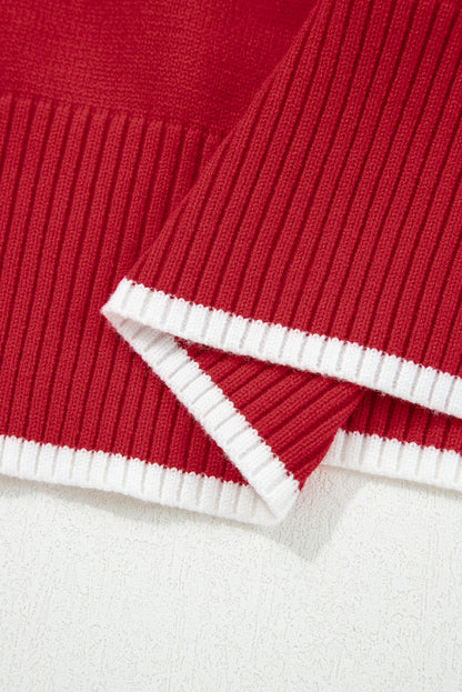Bow Tie Contrast Trim Cropped Sweater