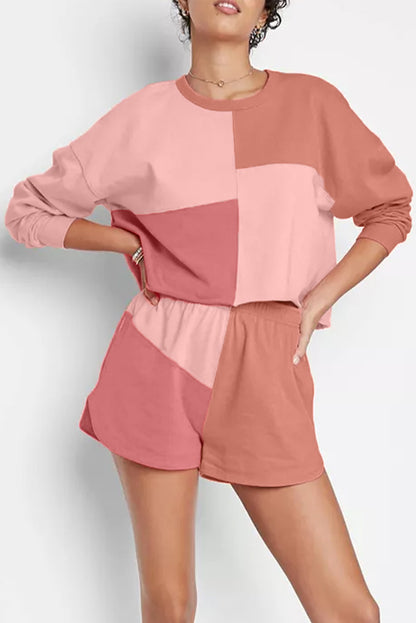 Colorblock Patchwork Long Sleeve Outfit