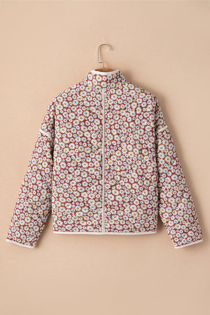 Floral Contrast Trim Buttoned Coat