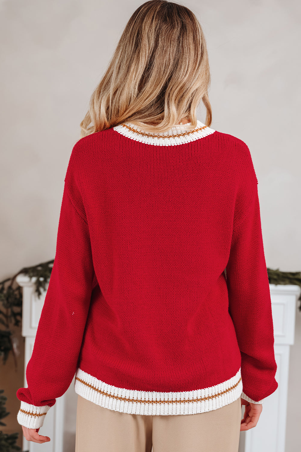 MERRY Colorblock Trim Drop Shoulder Sweater