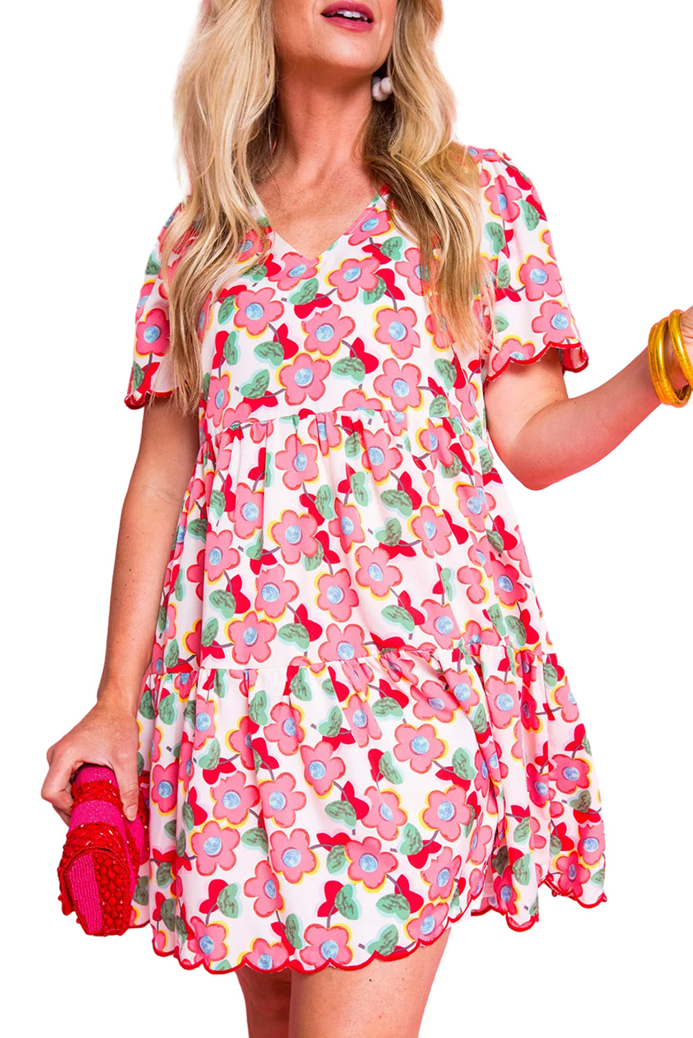 Floral Short Sleeve Ruffle Dress