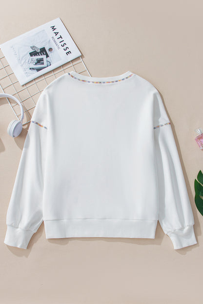 Contrast Rainbow Trim Pullover Sweatshirt