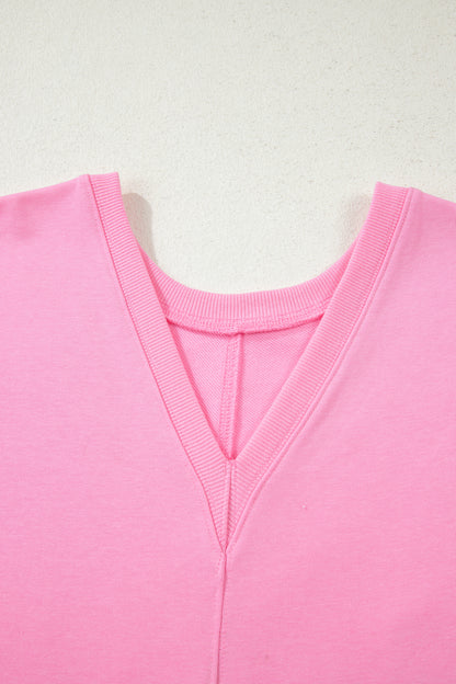 Solid Raw Edge Short Sleeve Pocketed Romper