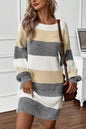 Stripe Colorblock Bubble Sleeve Sweater Dress