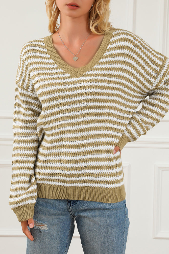 Stripe Long Sleeve V-Neck Sweater