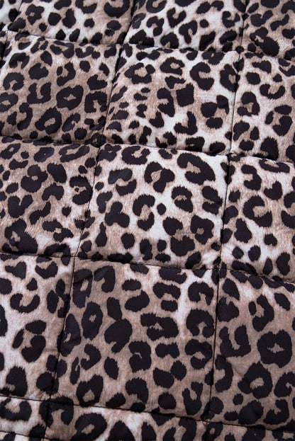 Leopard Quilted Sleeveless Zip Up Puffer Vest