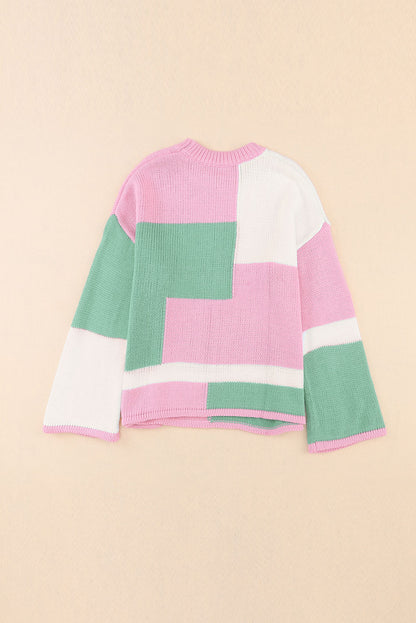 NEW! Colorblock Drop Shoulder Bell Sleeve Sweater