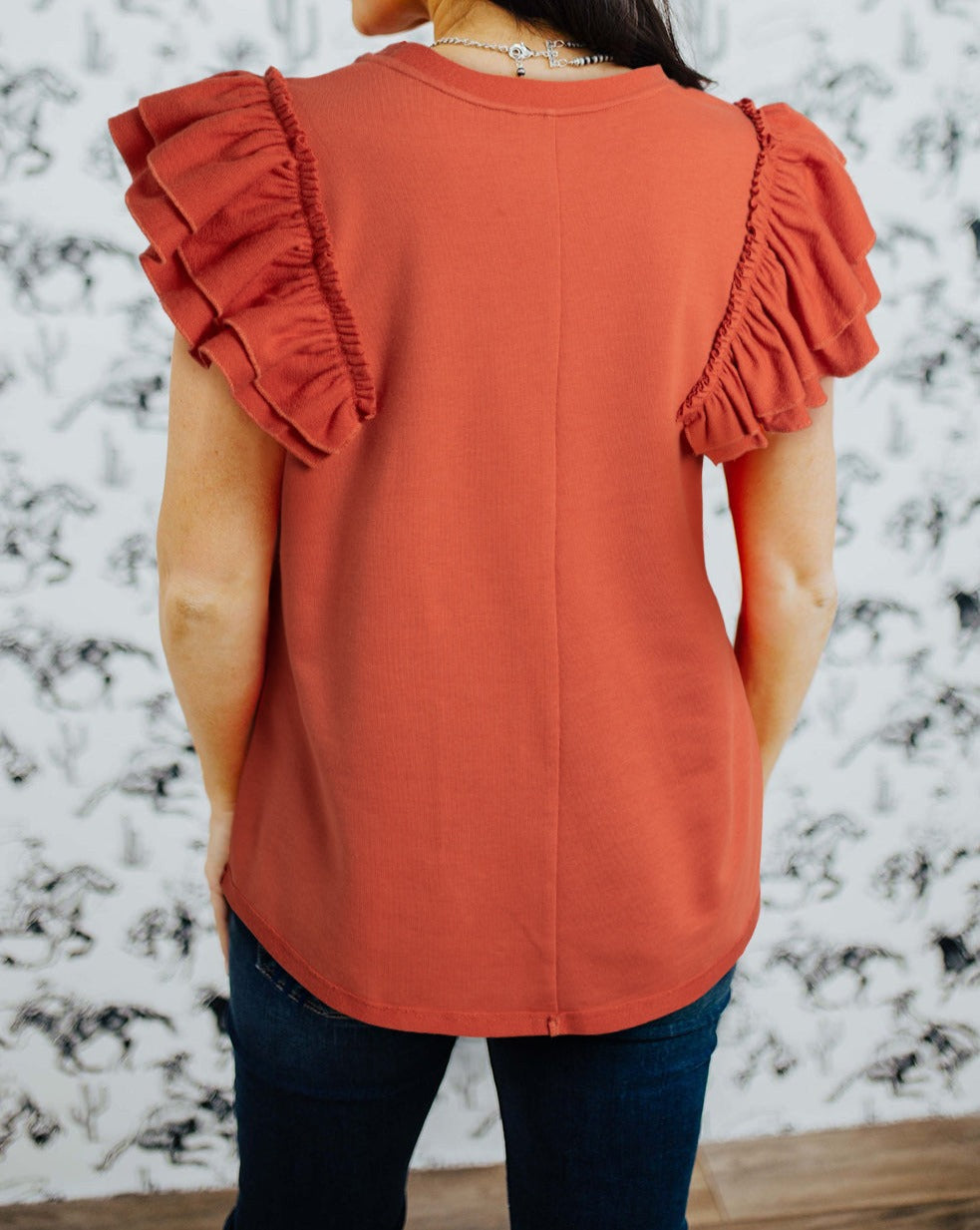 Tiered Ruffle Sleeve Crewneck T-Shirt