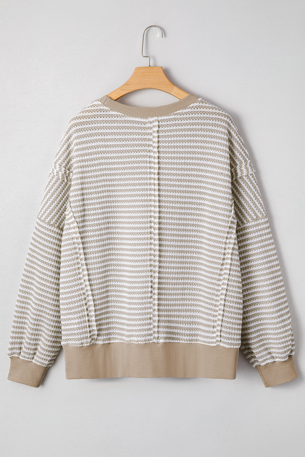 Stripe Ribbed Trim Drop Shoulder Top