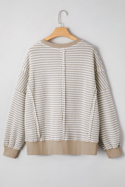 Stripe Ribbed Trim Drop Shoulder Top
