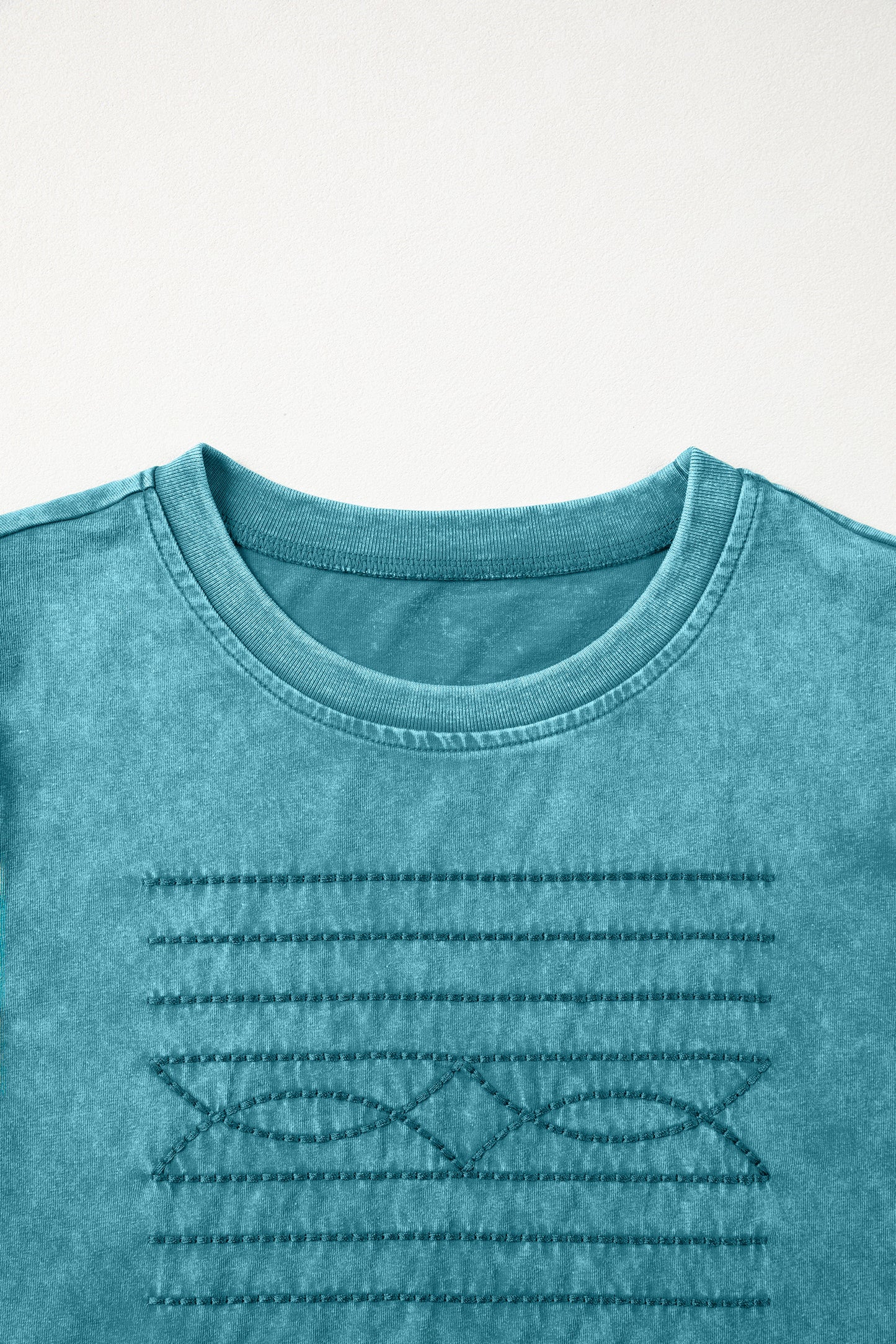 Western Embroidered Mineral Wash Puff Sleeve Tee