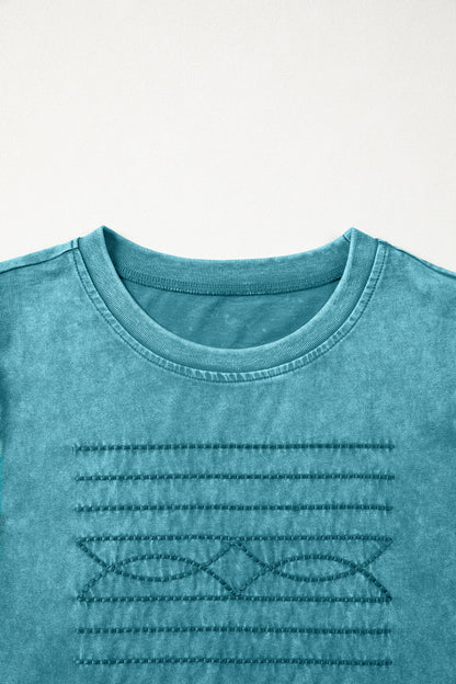 Western Embroidered Mineral Wash Puff Sleeve Tee