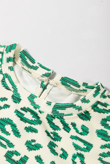 Leopard Mock Neck Puff Sleeve Top